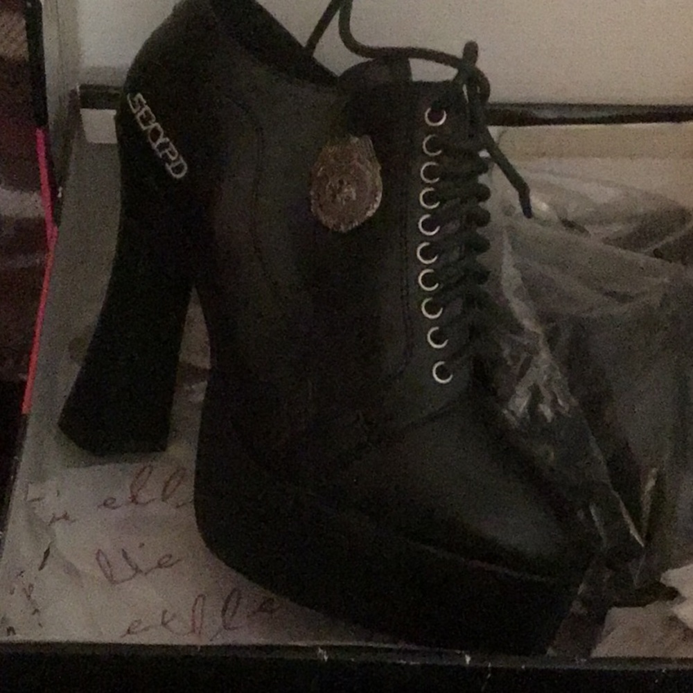 Black platform lace up “police” shoes. Cosplay